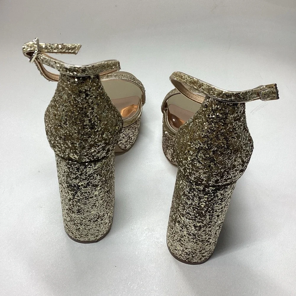 Badgley Mischka Party Platform Block Heel in‎ Gold Silver Glitter - Picture 4 of 16